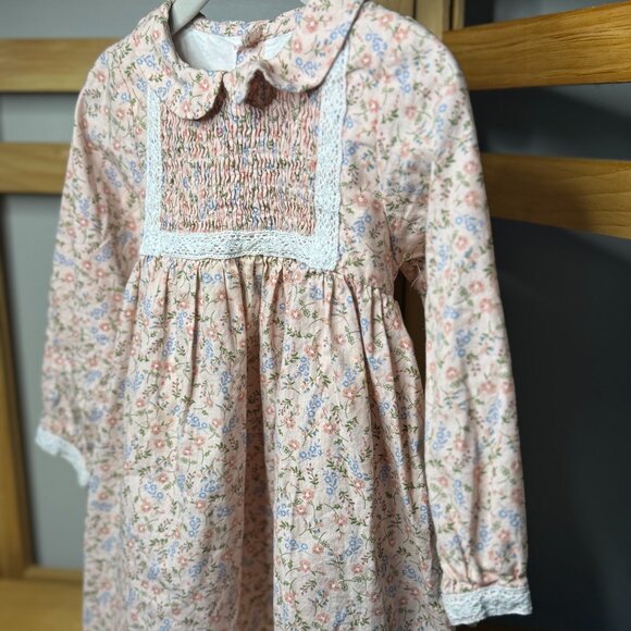 Vintage Style Toddler Floral Smocked Dress w/ Lace | Size 90 (2T/3T) - Picture 1 of 8